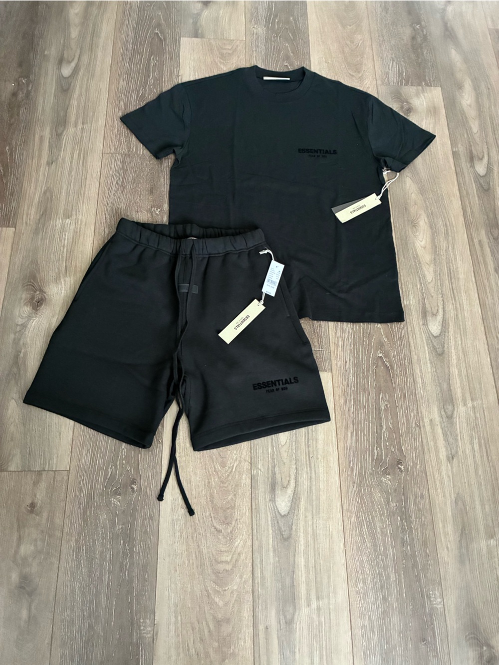 ESSENTIALS unisex Black shorts & Tee Set